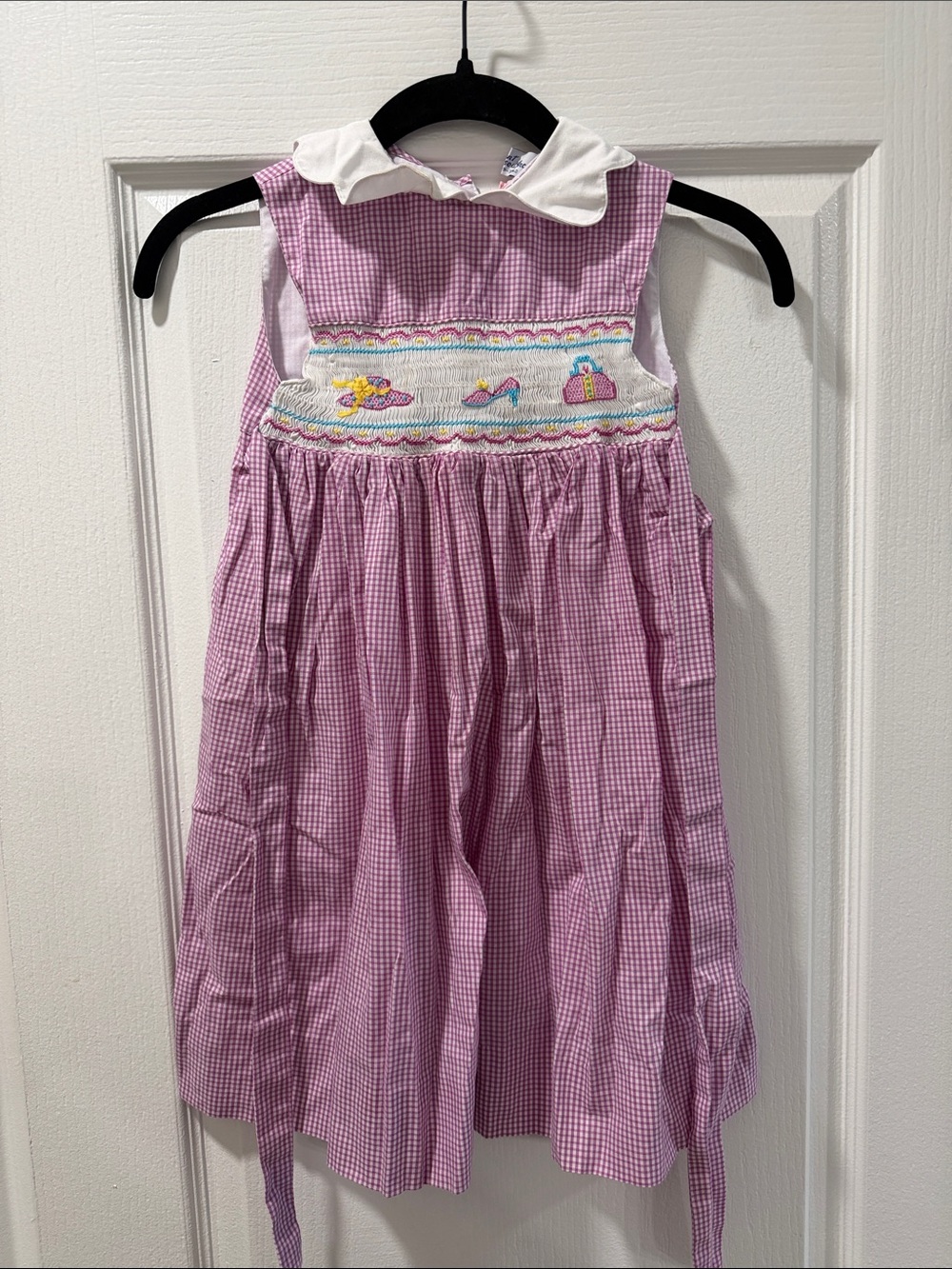 Orient Express Lavender Gingham Smocked Dress with White Collar Size 4